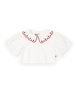 Scallop Collar Strawberry Cropped Blouse