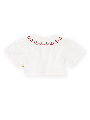 Scallop Collar Strawberry Cropped Blouse