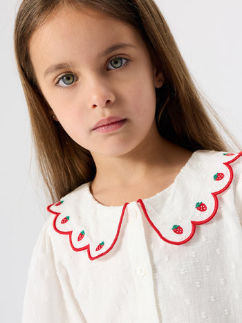 Scallop Collar Strawberry Cropped Blouse