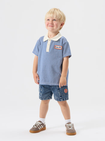 Navy Stripe Logo Polo Top