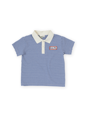 Navy Stripe Logo Polo Top