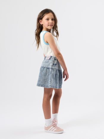 Pinstripe Peplum Denim Skirt