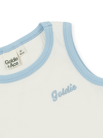 Embroidered Colour Pop Rib Singlet White