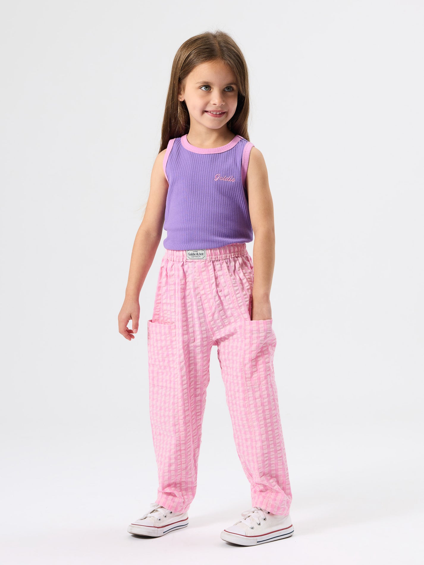 Embroidered Colour Pop Rib Singlet Purple