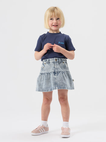 Pinstripe Peplum Denim Skirt