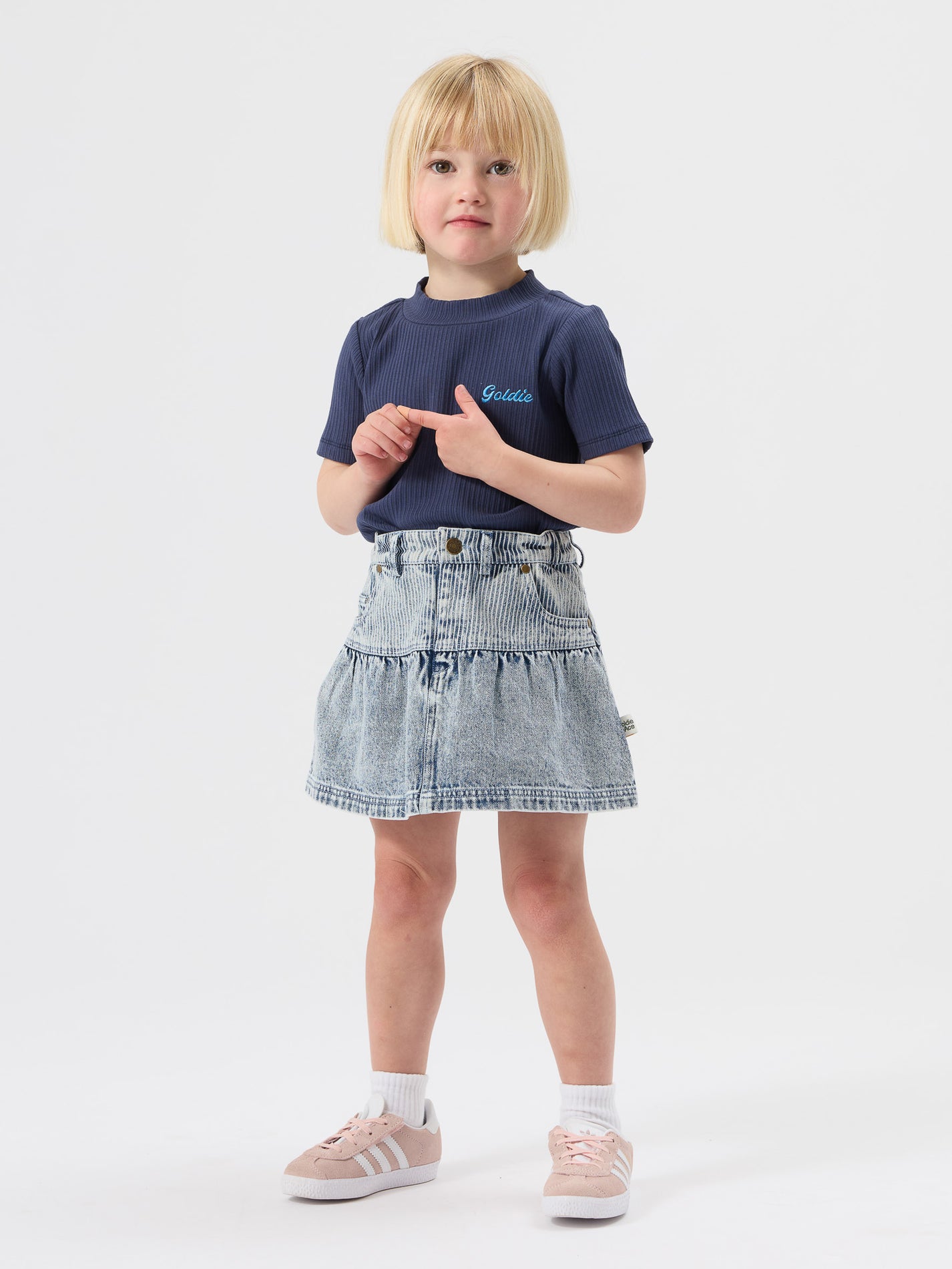 Pinstripe Peplum Denim Skirt