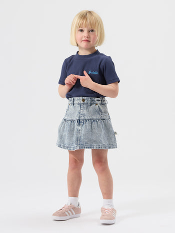 Pinstripe Peplum Denim Skirt