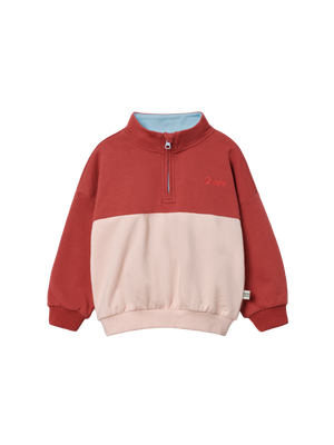 Colour Block Quarter Zip Sweater Peach