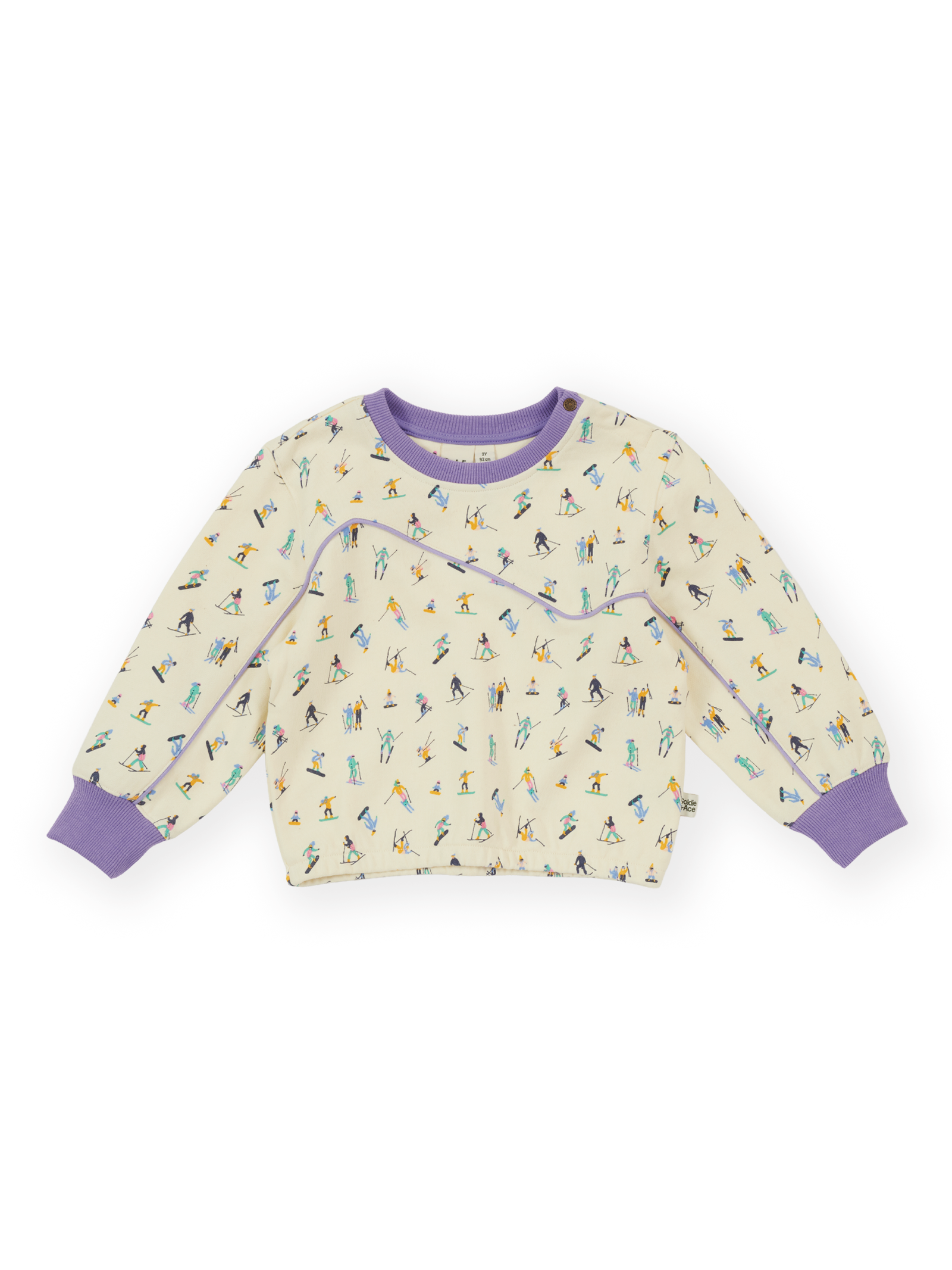 The Goldie + Ace Ski Slopes Terry Sweater in Cream pictured on a transparent background. The material is 100% cotton. It is a sweater made for babies, toddlers and kids.