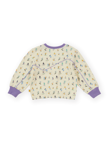 The Goldie + Ace Ski Slopes Terry Sweater in Cream pictured on a transparent background. The material is 100% cotton. It is a sweater made for babies, toddlers and kids.