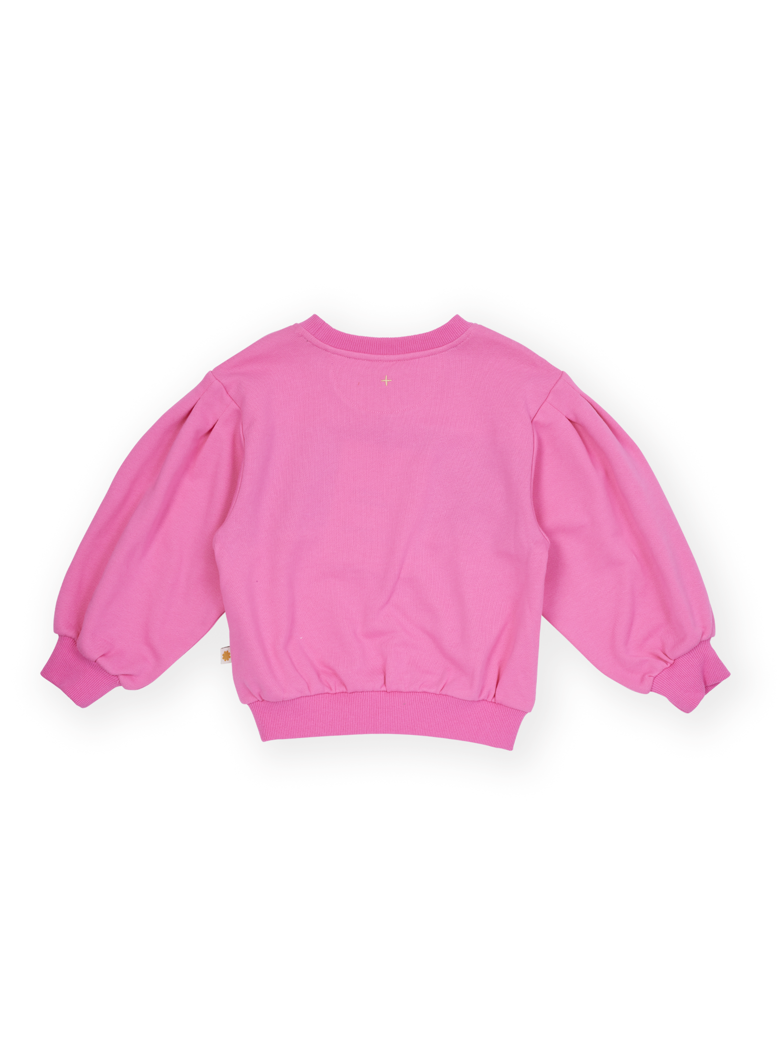 The Goldie + Ace Flower Garden Sweater in Deep Pink pictured on a transparent background. The material is 100% cotton. It is a sweater made for babies, toddlers and kids.