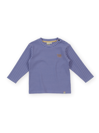The Goldie + Ace Essential Stripe Rib Top in Purple pictured on a transparent background. The material is 95% cotton 5% spandex. It is a t-shirt made for babies, toddlers and kids.