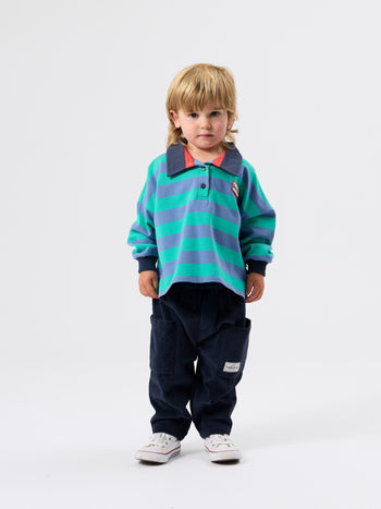 Rugby Stripe Terry Sweat Top Blue