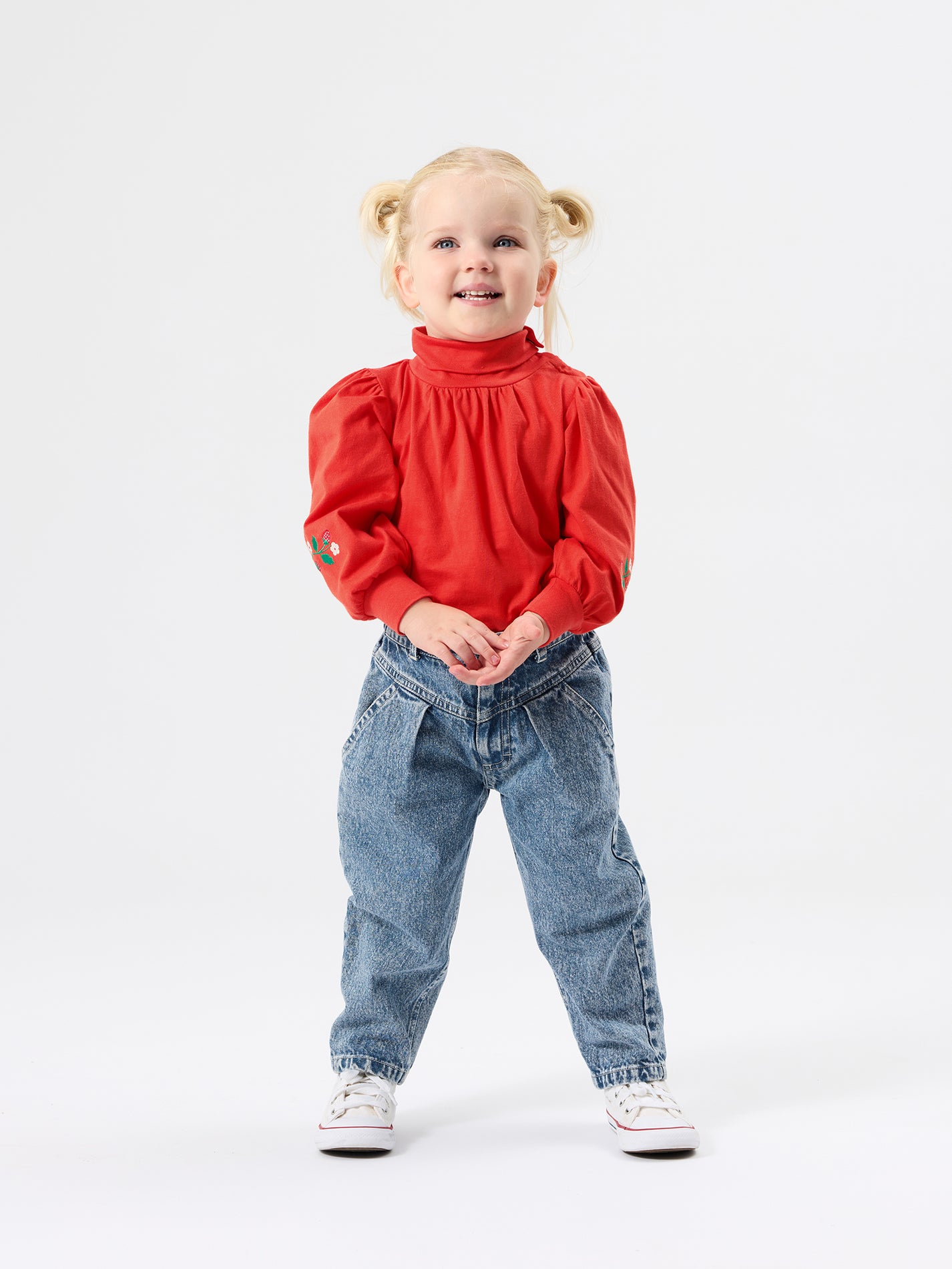 Sofia Embroidered Puff Sleeve Skivvy Strawberry