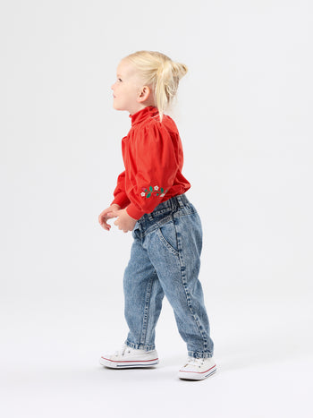 Sofia Embroidered Puff Sleeve Skivvy Strawberry
