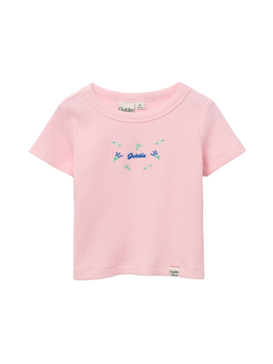 Pink Embroidered Rib T-Shirt