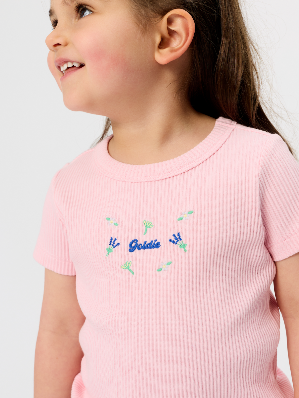 Pink Embroidered Rib T-Shirt