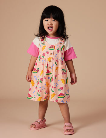 Sara Linen Shortalls Fruit Salad Peach Multi