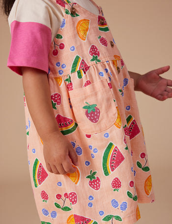 Sara Linen Shortalls Fruit Salad Peach Multi