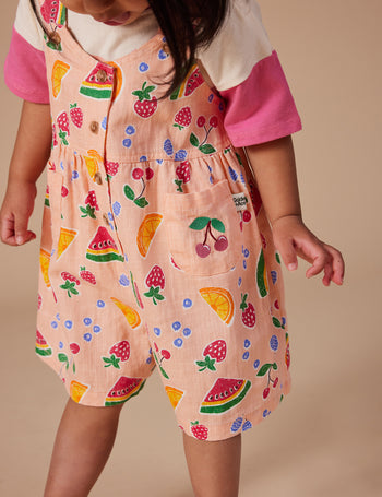 Sara Linen Shortalls Fruit Salad Peach Multi