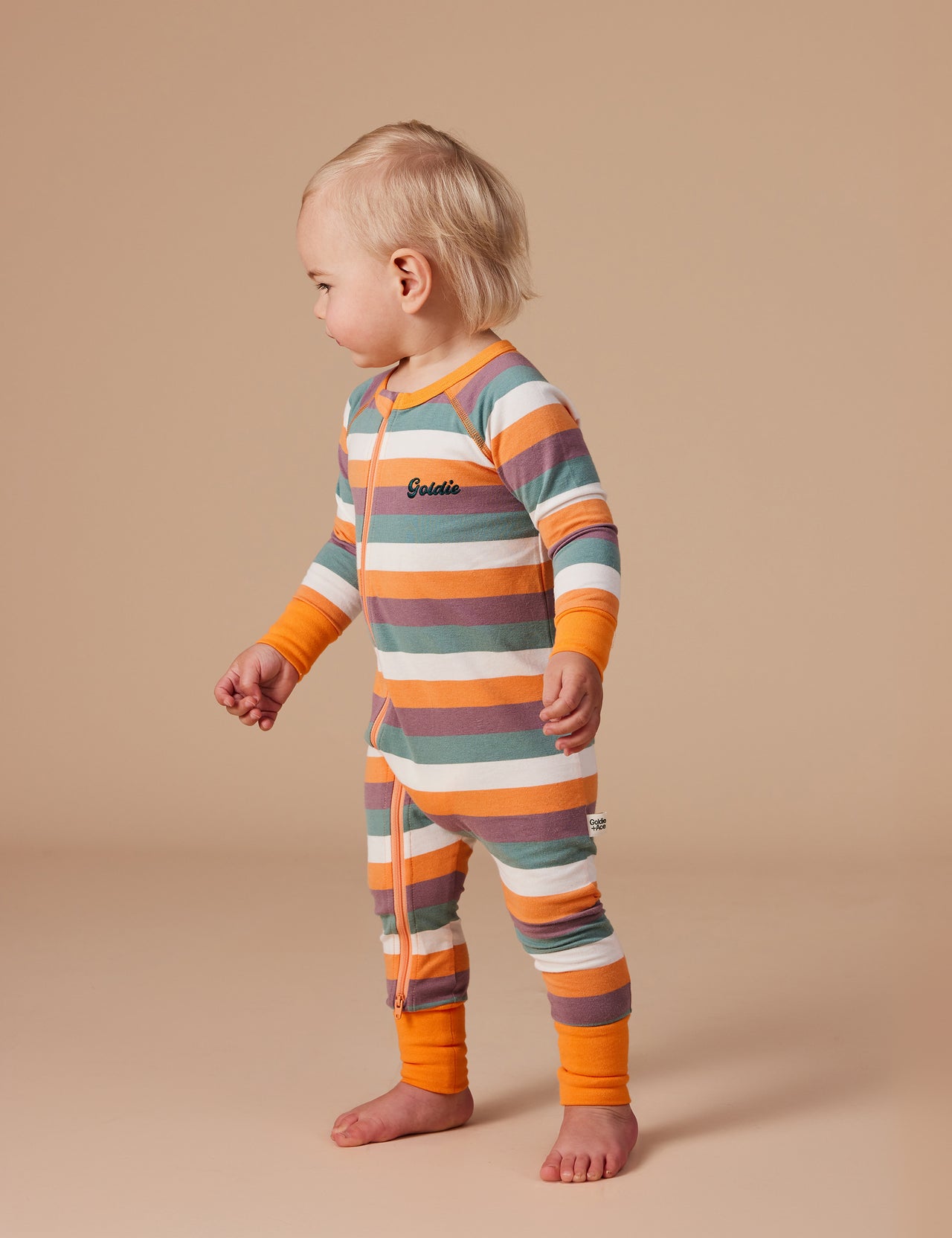 Nostalgia Stripe Embroidered Zipsuit Golden Multi