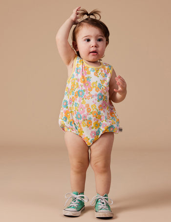 Flower Child Bubble Romper Yellow Multi