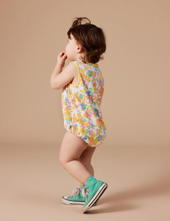 Flower Child Bubble Romper Yellow Multi