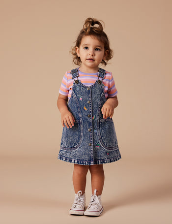 Penelope Fruity Denim Pinafore Dress