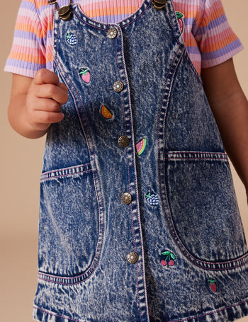 Penelope Fruity Denim Pinafore Dress