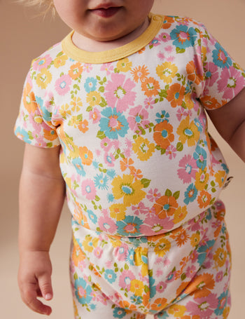 Flower Child Short Sleeve Bodysuit Yellow Multi