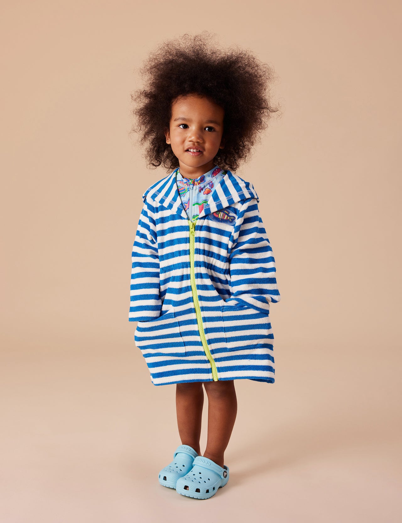 Little Fishy Terry Towelling Cover Up Azure Stripe