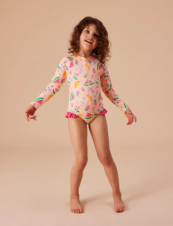 Fruit Salad Long Sleeve Swimsuit Peach Multi