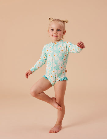 Daisy Delight Long Sleeve Swimsuit Lagoon