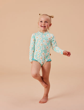 Daisy Delight Long Sleeve Swimsuit Lagoon