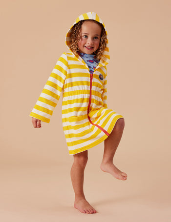 Little Fishy Terry Towelling Cover Up Lemon Stripe