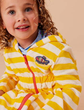 Little Fishy Terry Towelling Cover Up Lemon Stripe