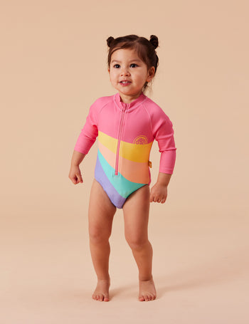 Ride The Wave Long Sleeve Swimsuit Pink Multi