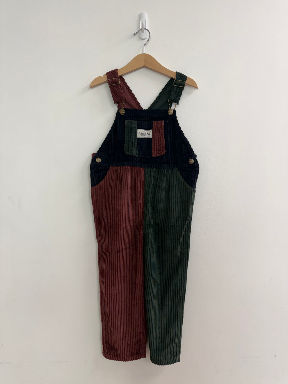 NAVY BROWN GREEN CORD OVERALLS - 4Y