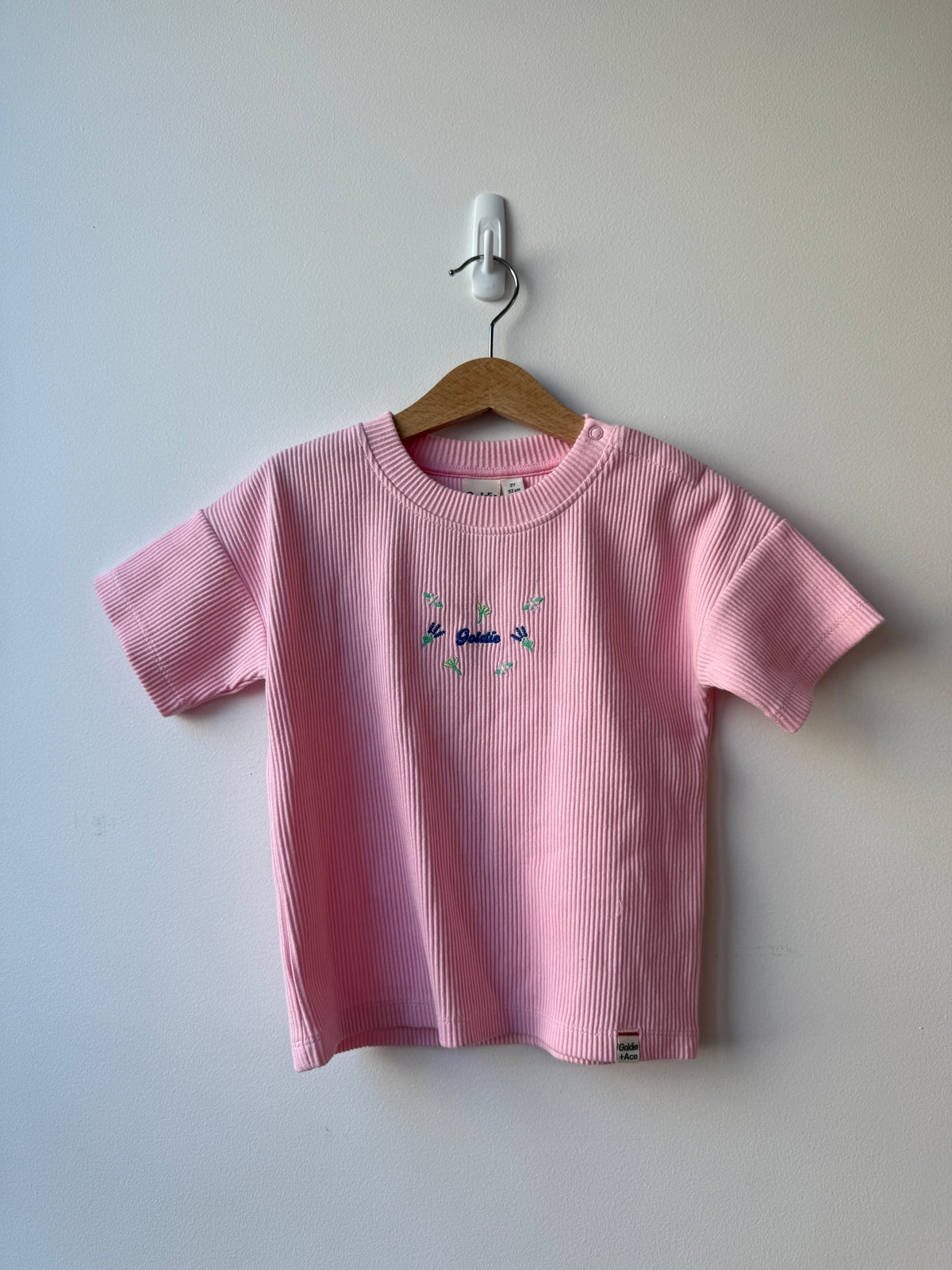 PINK RIB EMBROIDERED TEE - 2Y