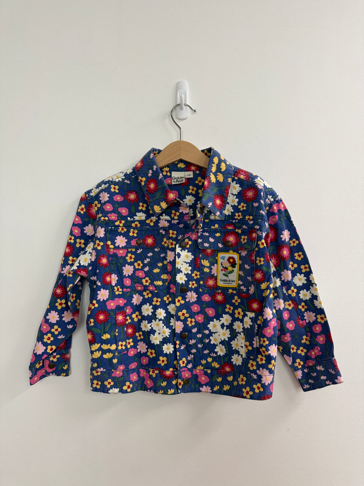 BLUE FLOWER DENIM JACKET - 3-4Y