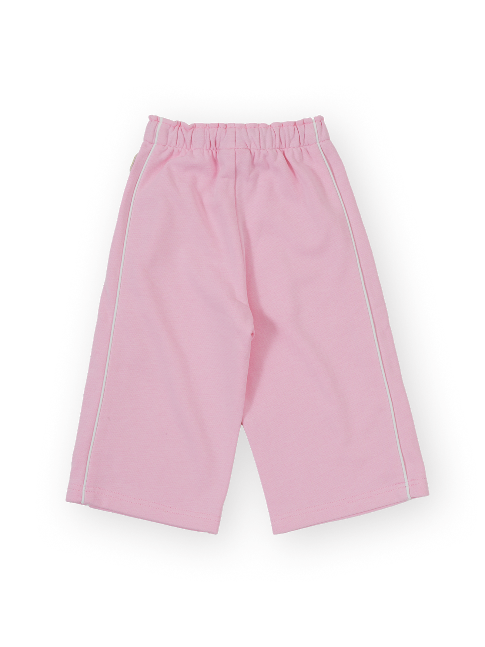 The Goldie + Ace Wide Leg Piped Sweatpants in Pink pictured on a transparent background. The material is 100% cotton. It is a sweatpant made for babies, toddlers and kids.