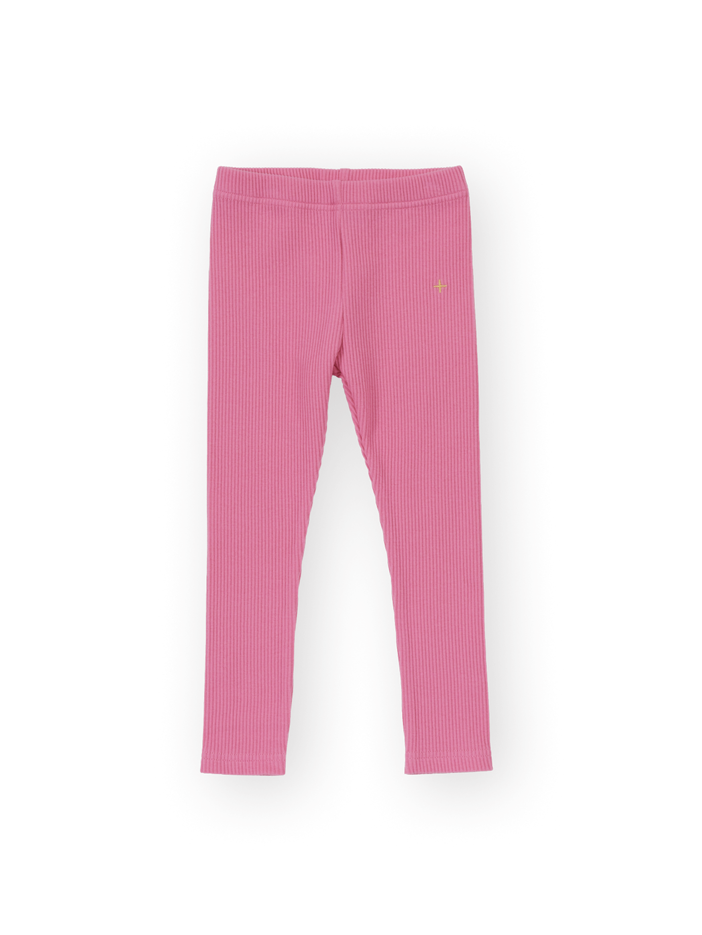 The Goldie + Ace Bowie Rib Legging in Deep Pink pictured on a transparent background. The material is 95% cotton 5% spandex. It is a pant made for babies, toddlers and kids.