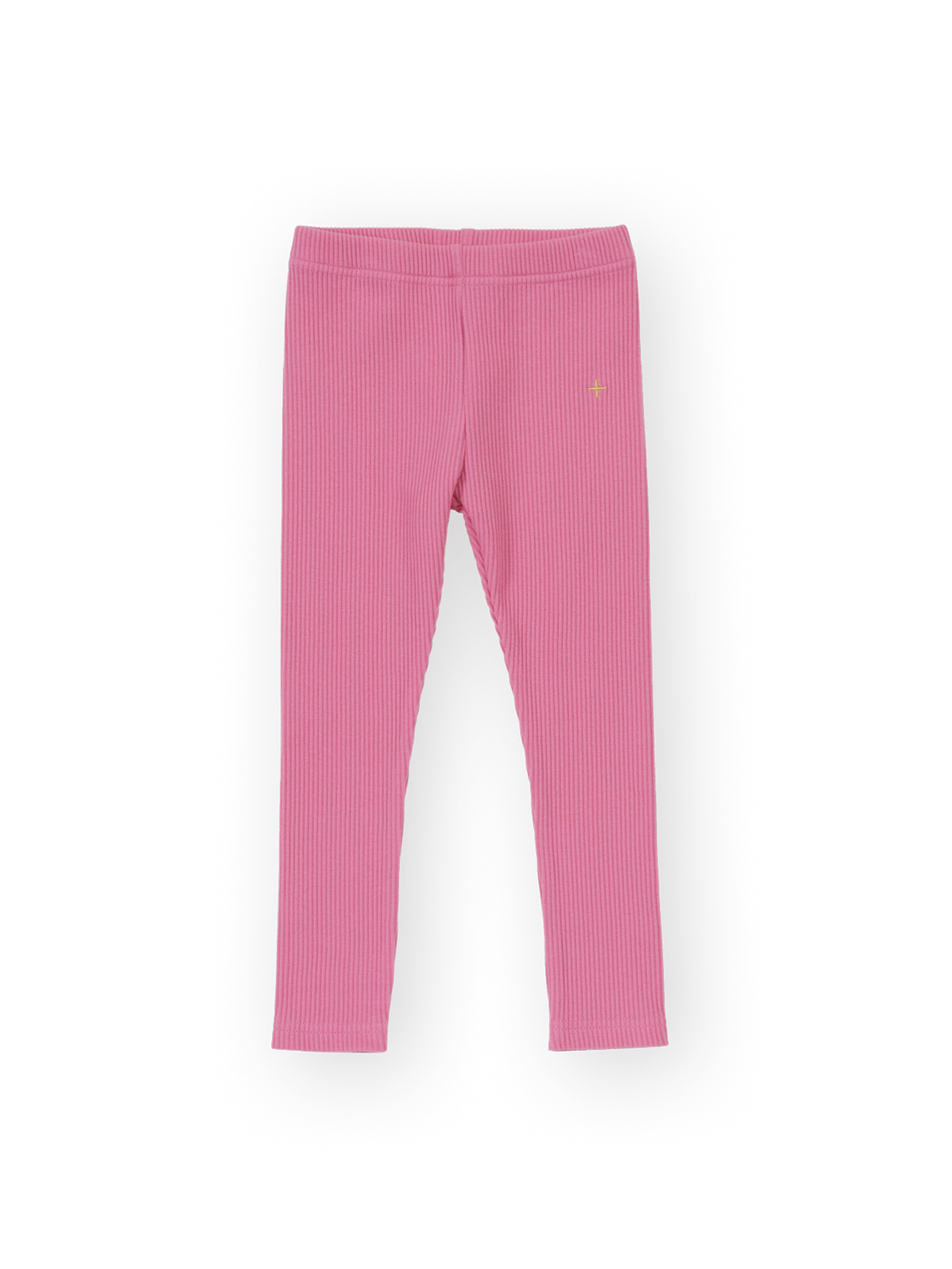 The Goldie + Ace Bowie Rib Legging in Deep Pink pictured on a transparent background. The material is 95% cotton 5% spandex. It is a pant made for babies, toddlers and kids.