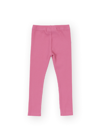 The Goldie + Ace Bowie Rib Legging in Deep Pink pictured on a transparent background. The material is 95% cotton 5% spandex. It is a pant made for babies, toddlers and kids.