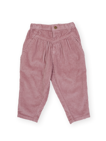 The Goldie + Ace Nora Corduroy Pant in Dusty Pink pictured on a transparent background. The material is 100% cotton. It is a pant made for babies, toddlers and kids.