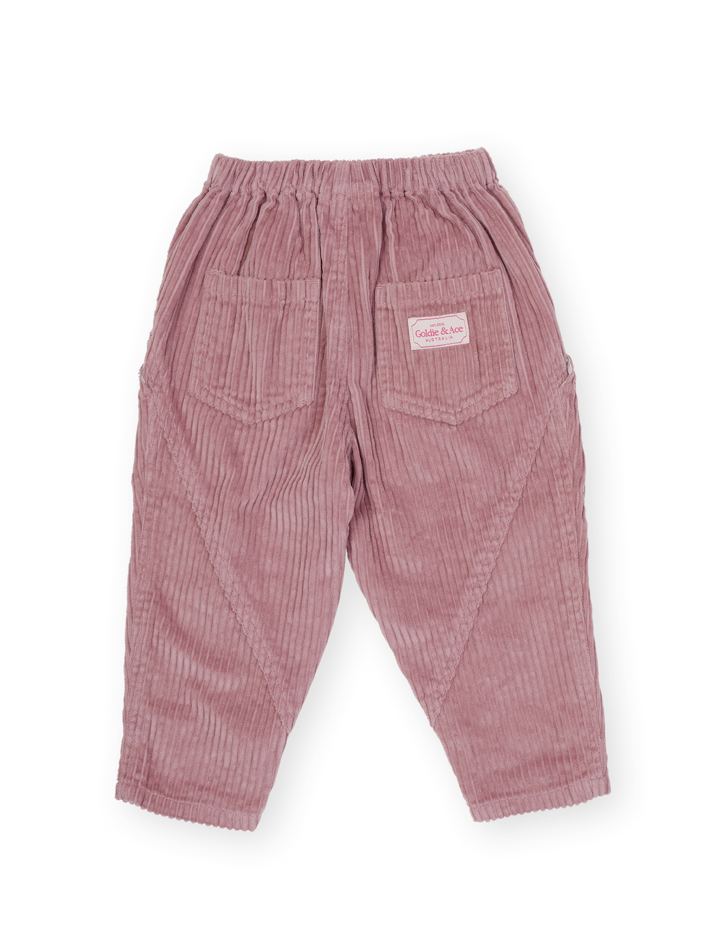 The Goldie + Ace Nora Corduroy Pant in Dusty Pink pictured on a transparent background. The material is 100% cotton. It is a pant made for babies, toddlers and kids.