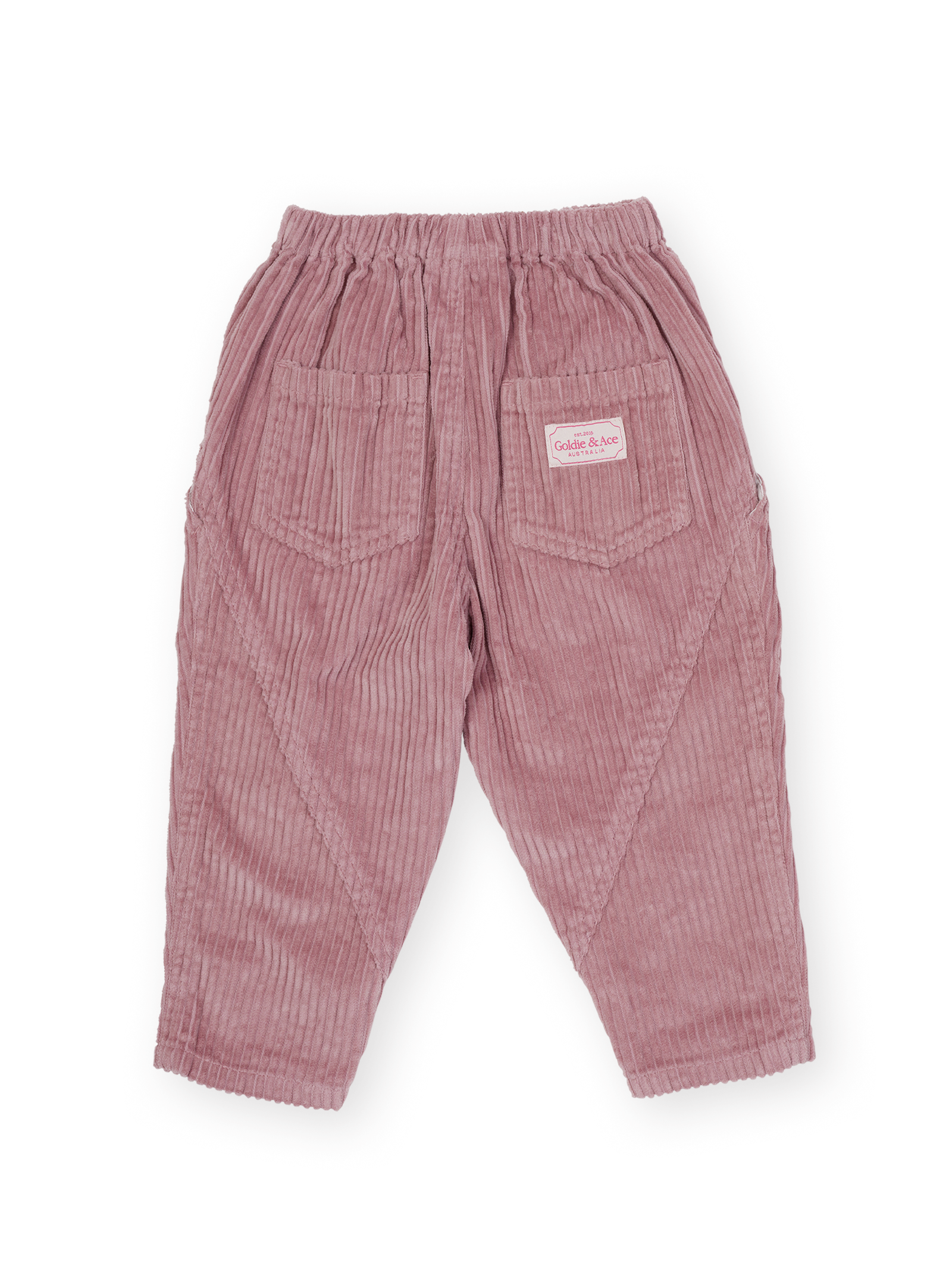 The Goldie + Ace Nora Corduroy Pant in Dusty Pink pictured on a transparent background. The material is 100% cotton. It is a pant made for babies, toddlers and kids.