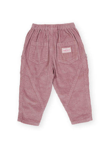 The Goldie + Ace Nora Corduroy Pant in Dusty Pink pictured on a transparent background. The material is 100% cotton. It is a pant made for babies, toddlers and kids.