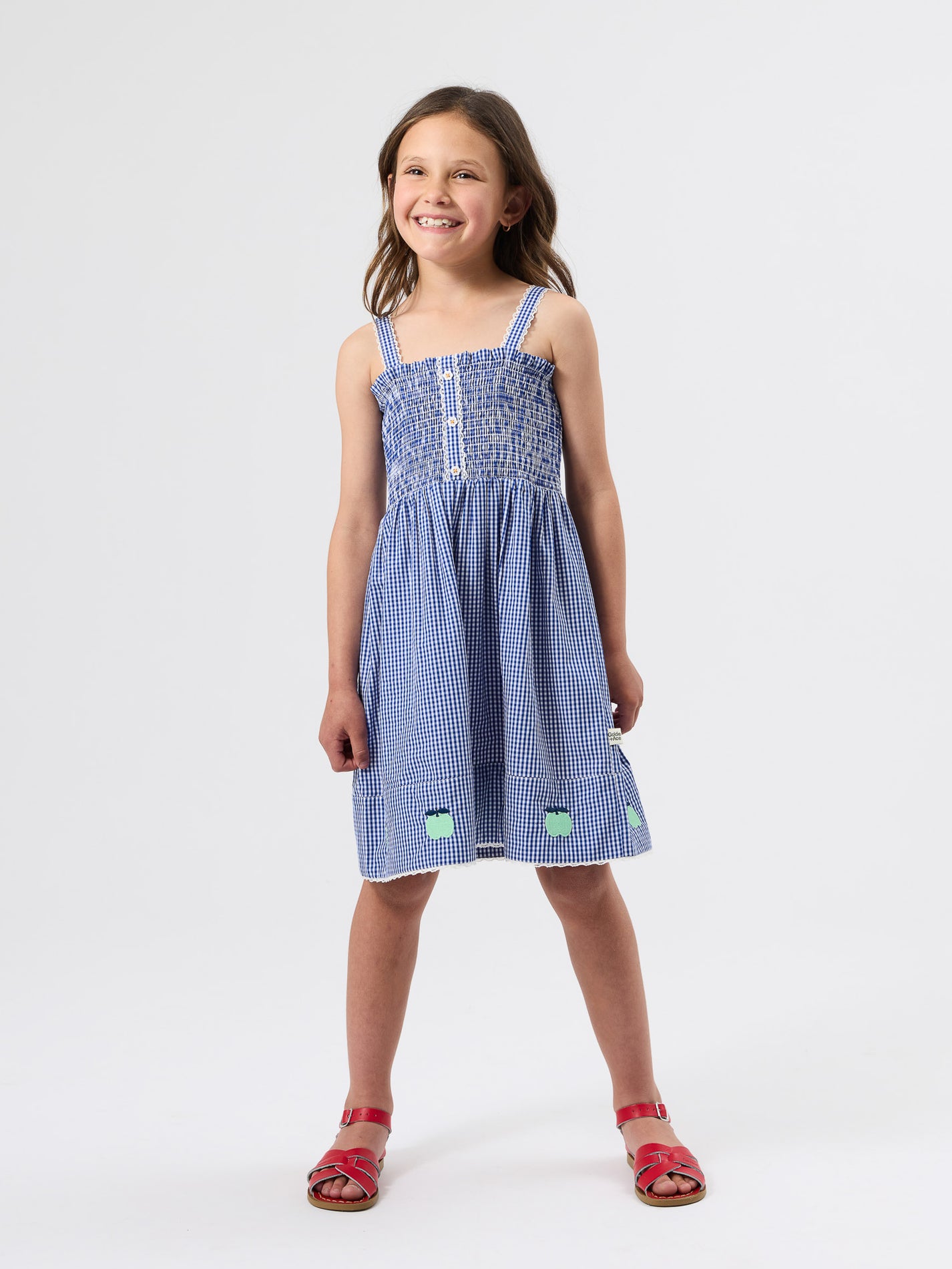 Shirred Gingham Apple Dress