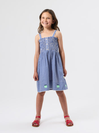 Shirred Gingham Apple Dress